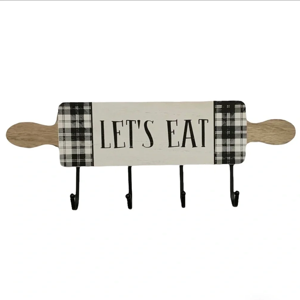 Hanging Hook Rack Multi Use Rack Black White Buffalo Check Plaid 7 in X 17 in